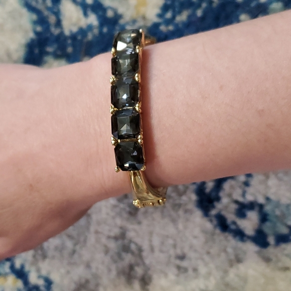 Palm Beach Jewelry Jewelry - Palm Beach Gold Hinged Bangle Bracelet Smoky Gray Faceted Crystal Rhinestones